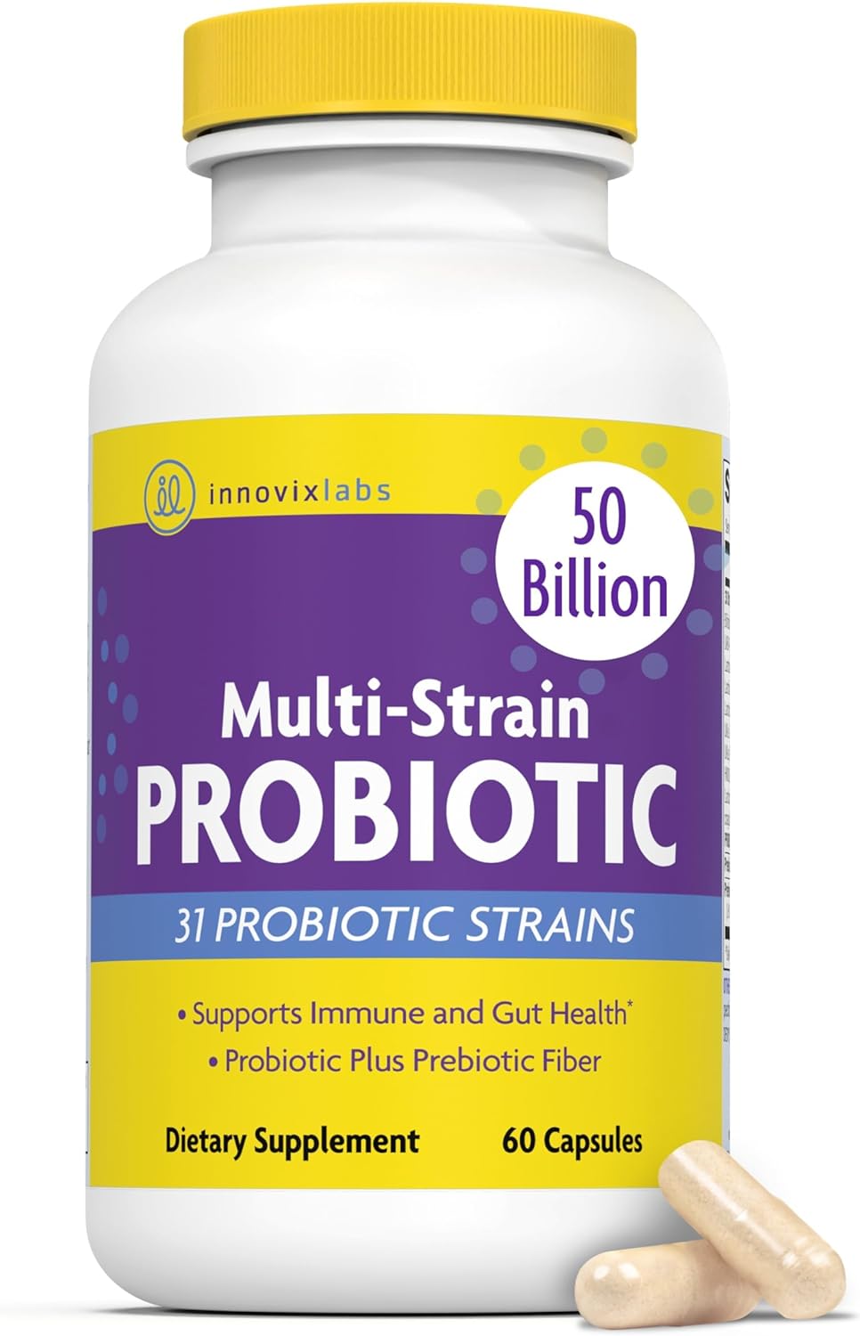 InnovixLabs Multi Strain Probiotics for Women & Men - Probiotic Supplement - 50 Billion CFU - Gut Health, Immune Support, Digestion, Lactobacillus Acidophilus, Prebiotics and Probiotics, 60 Capsules