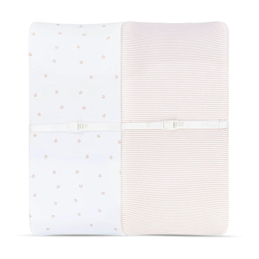 Changing Pad Cover And Pack N Play Sheet Set Bundle (Pink Tulip Collection)
