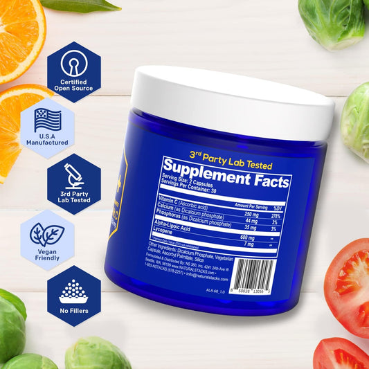 Natural Stacks Ala+ Alpha Lipoic Acid 600Mg W/Lycopene And Vitamin C - Supplement For Immunity & Cellular Function - Supplement For Brain Health