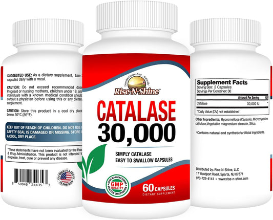 Rise-N-Shine Catalase Supplement 30,000 - Powerful Antioxidant Enzyme for Hair Health - Hair Supplements for Strong Hair - 60 Capsules (30-Day Supply)