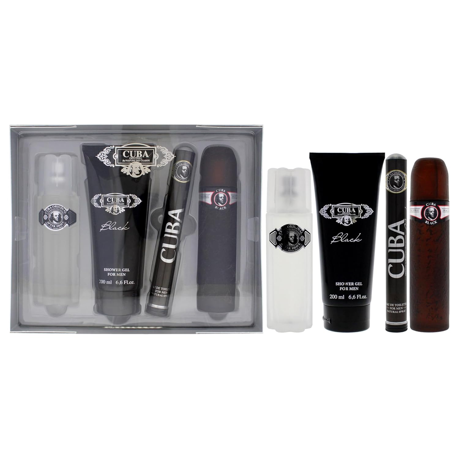 Cuba Cuba Black Men 4 Pc Gift Set 3.3Oz Edt Spray, 1.7Oz Edt Spray, 3.3Oz After Shave, 6.7Oz Shower Gel, (I0101683)