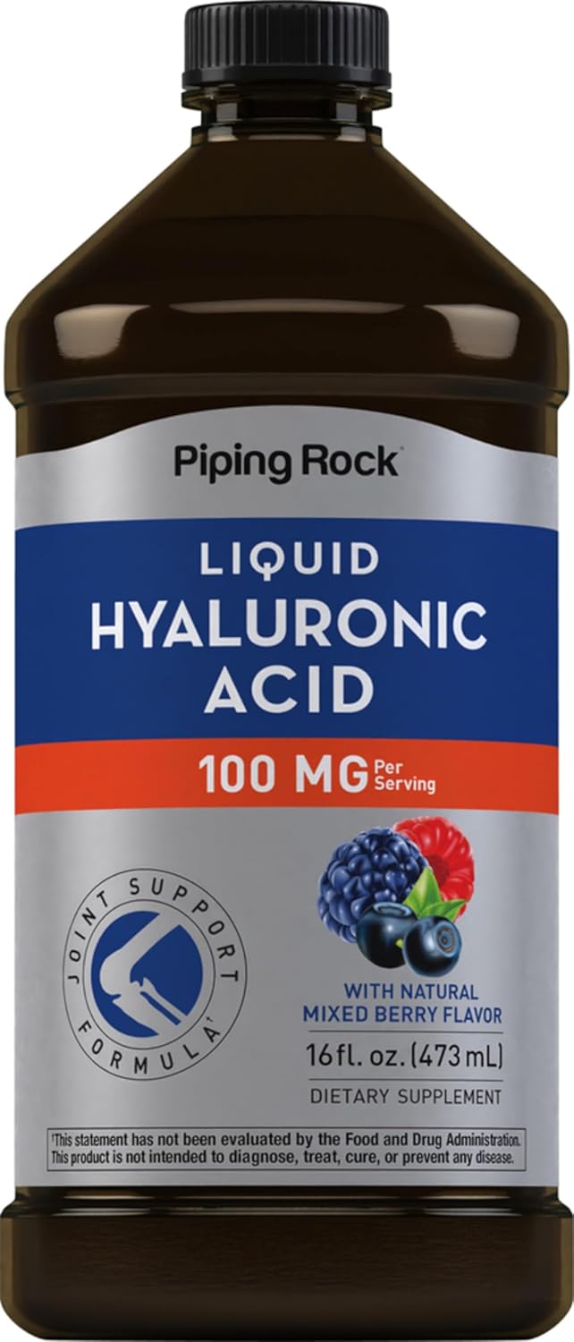 Piping Rock Hyaluronic Acid Supplements 100mg | 16 fl oz | Liquid Supplement | Mixed Berry Flavor | Vegetarian, Non-GMO, Gluten Free