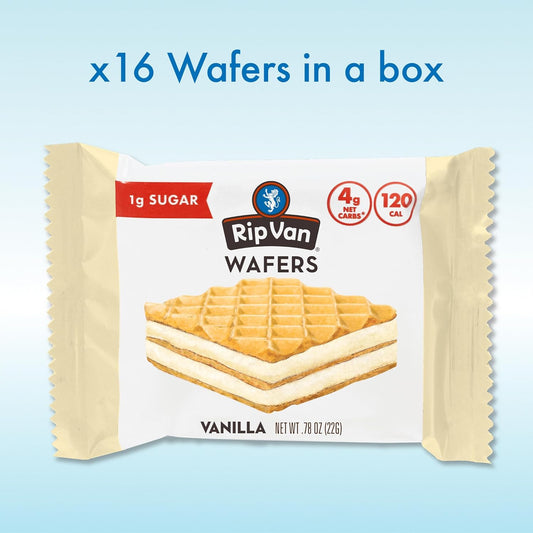 Rip Van Vanilla Keto Wafer Cookies, Healthy Vegan Snack, Non Gmo, Low Carb, Low Sugar (1G), Low Calorie, 16 Count