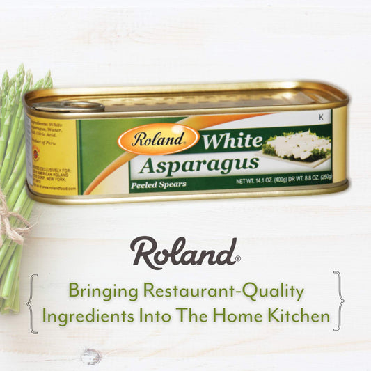 Roland Foods Canned White Asparagus Spears In Brine, 14.1 Ounce Tin, Pack Of 6