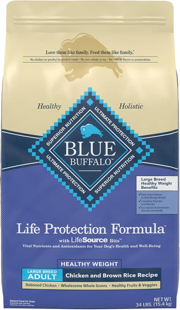 Blue Buffalo Life Protection Formula Healthy Weight Large Breed Adult Dry Dog Food For Weight Control, Made With Natural Ingredients, Chicken & Brown Rice Recipe, 34-Lb. Bag