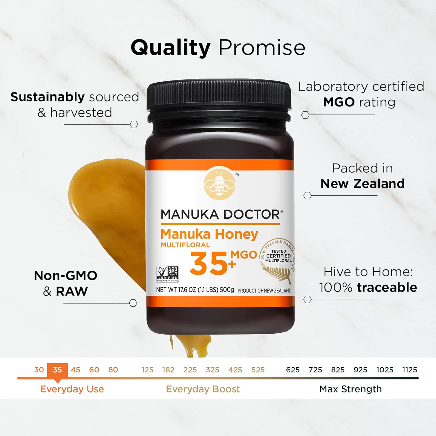 Manuka Doctor - Mgo 35+ Manuka Honey Multifloral, 100% Pure New Zealand Honey. Certified. Guaranteed. Raw. Non-Gmo (17.6Oz)