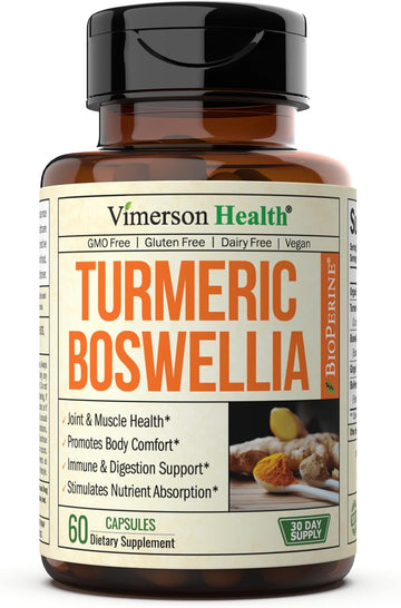 Turmeric Curcumin Supplement with Boswellia Serrata Extract, Organic Turmeric, Ginger and Black Pepper. Joint Support Supplement - High Absorption Tumeric 95% Curcuminoids. Digestive & Immune Support