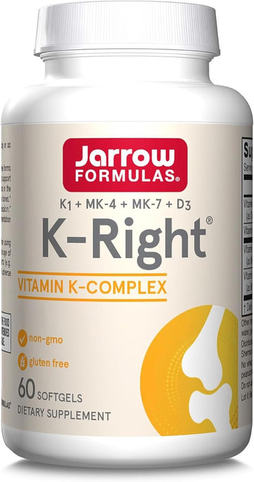 Jarrow Formulas, K-Right Vitamin K Complex, Depot, with Vitamin D3, Vitamin K1, MK-4 and MK-7, 60 Softgels, Gluten Free, Soya Free, Non-GMO