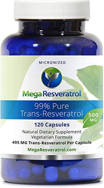 Mega Resveratrol, Pharmaceutical Grade,99% Pure, Isolate, Micronized Trans-Resveratrol, 60 Veggie Caps, 500Mg Per Capsule. Purity Certified. Absolutely No Toxic “Inactive” Ingredients Added