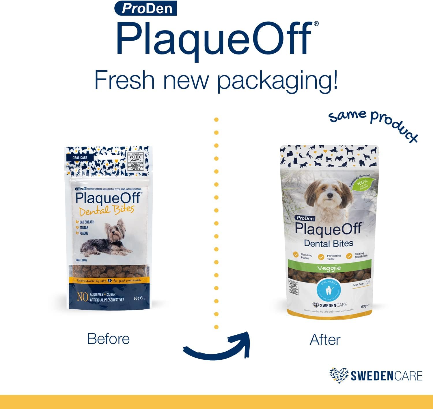 ProDen PlaqueOff Dental Bites 60 g | For Dogs and Cats under 10 kg | Bad breath, Plaque, Tartar, package may vary :Pet Supplies