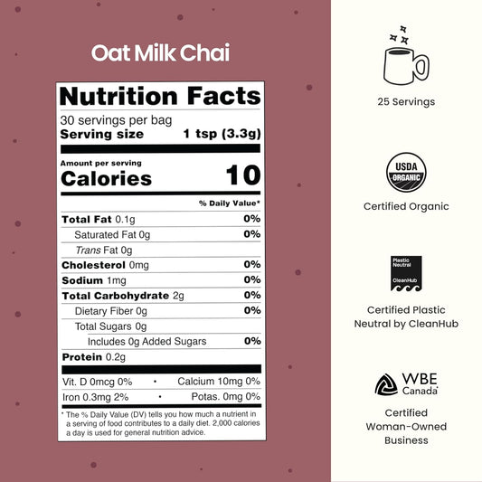 Blume Oat Milk Chai Latte - Organic Chai Source From India - Super Latte With Milk Thistle, Fennel And Ginger Root - Sugar-Free, Gluten-Free And Vegan - 30 Servings