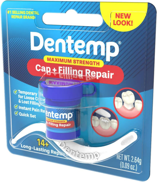 Dentemp Maximum Strength Loose Cap and Lost Filling Repair - Dental Repair Kit for Instant Pain Relief - Temporary Filling for Tooth - Long Lasting Tooth Filling