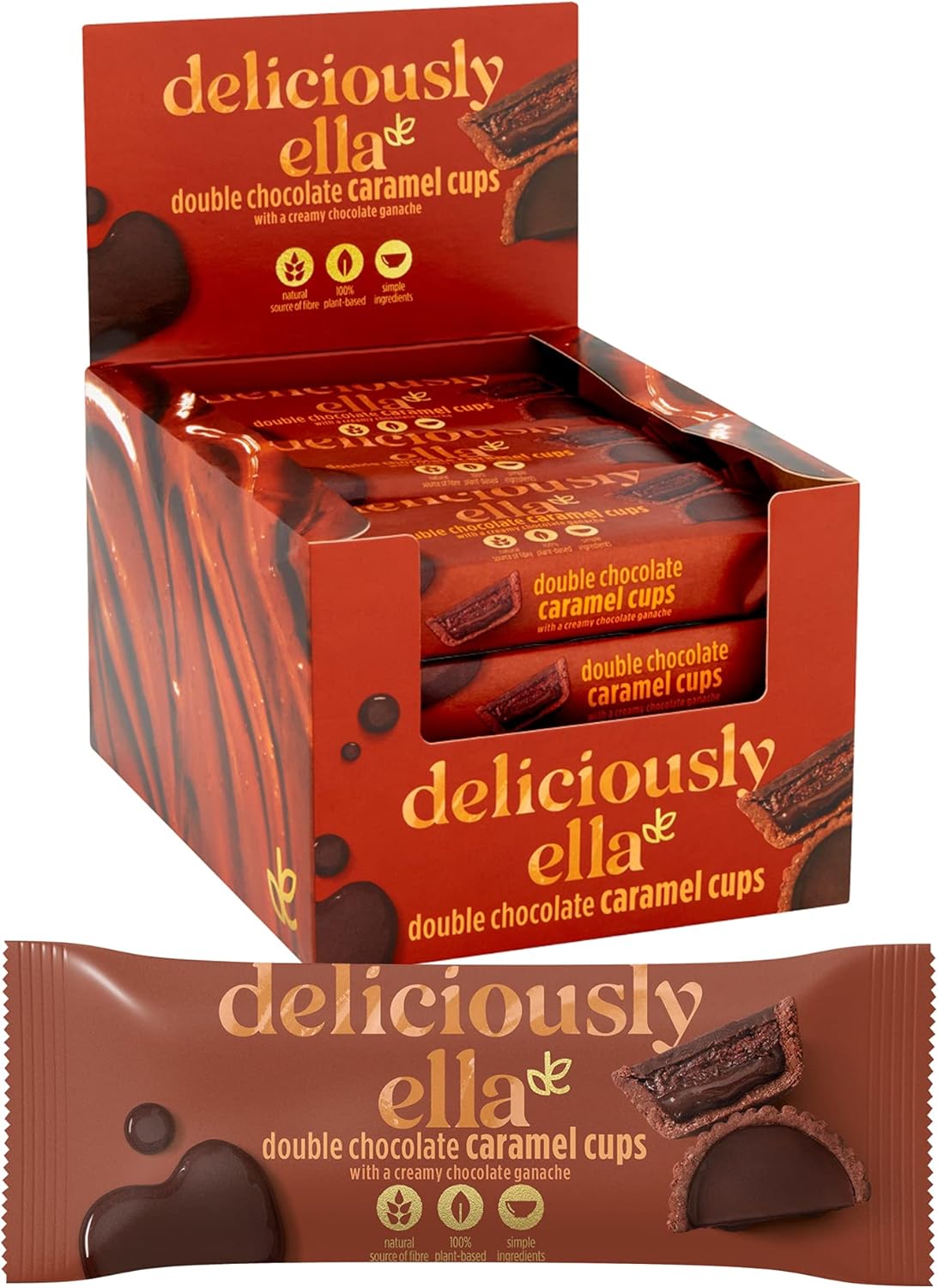 Deliciously Ella - Double Chocolate Caramel Cups, Vegan Friendly & Gluten Free (2 Cups Per Pack, 12 Packs)