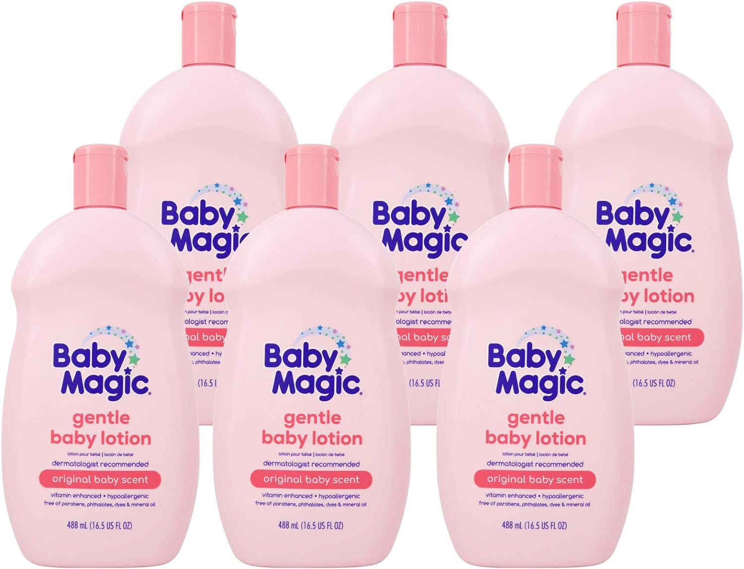 Baby Magic Gentle Baby Lotion | 16.5 Fl Oz (Pack of 6) | Vitamins & Aloe, Pink (705544), Original Baby Scent