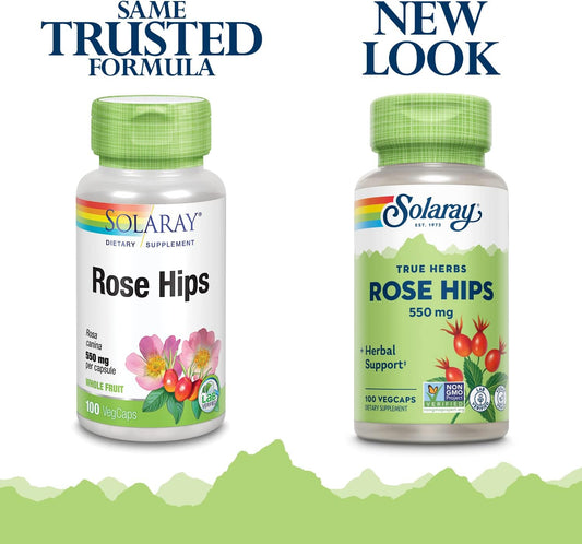 SOLARAY Rose HIPS Fruit 550mg | Healthy Skin, Joints & Immune Function Support | Source of Vitamin C & Bioflavonoids | Non-GMO & Vegan | 100 VegCaps