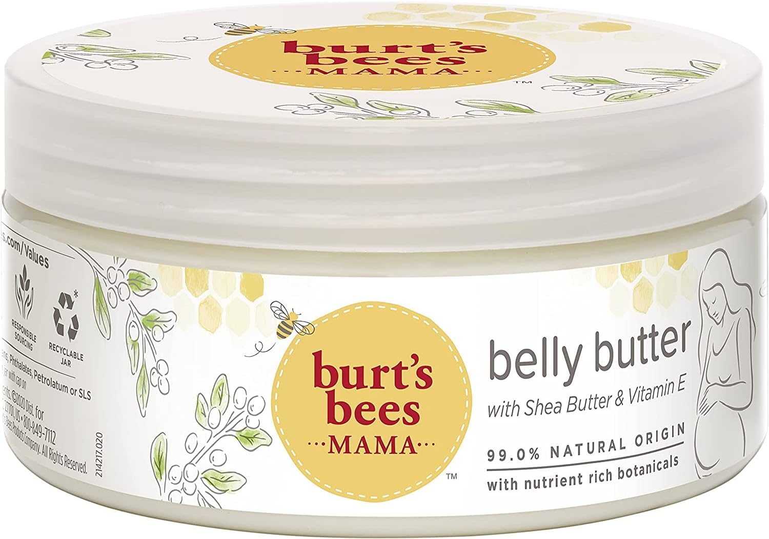 Burt'S Bees Stretch Mark Cream & Pregrancy Belly Butter, With Nourishing Shea Butter & Vitamin E, 185G