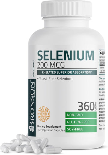 Bronson Selenium 200 Mcg – Yeast Free Chelated Amino Acid Complex - Essential Trace Mineral With Superior Absorption, 360 Vegetarian Capsules