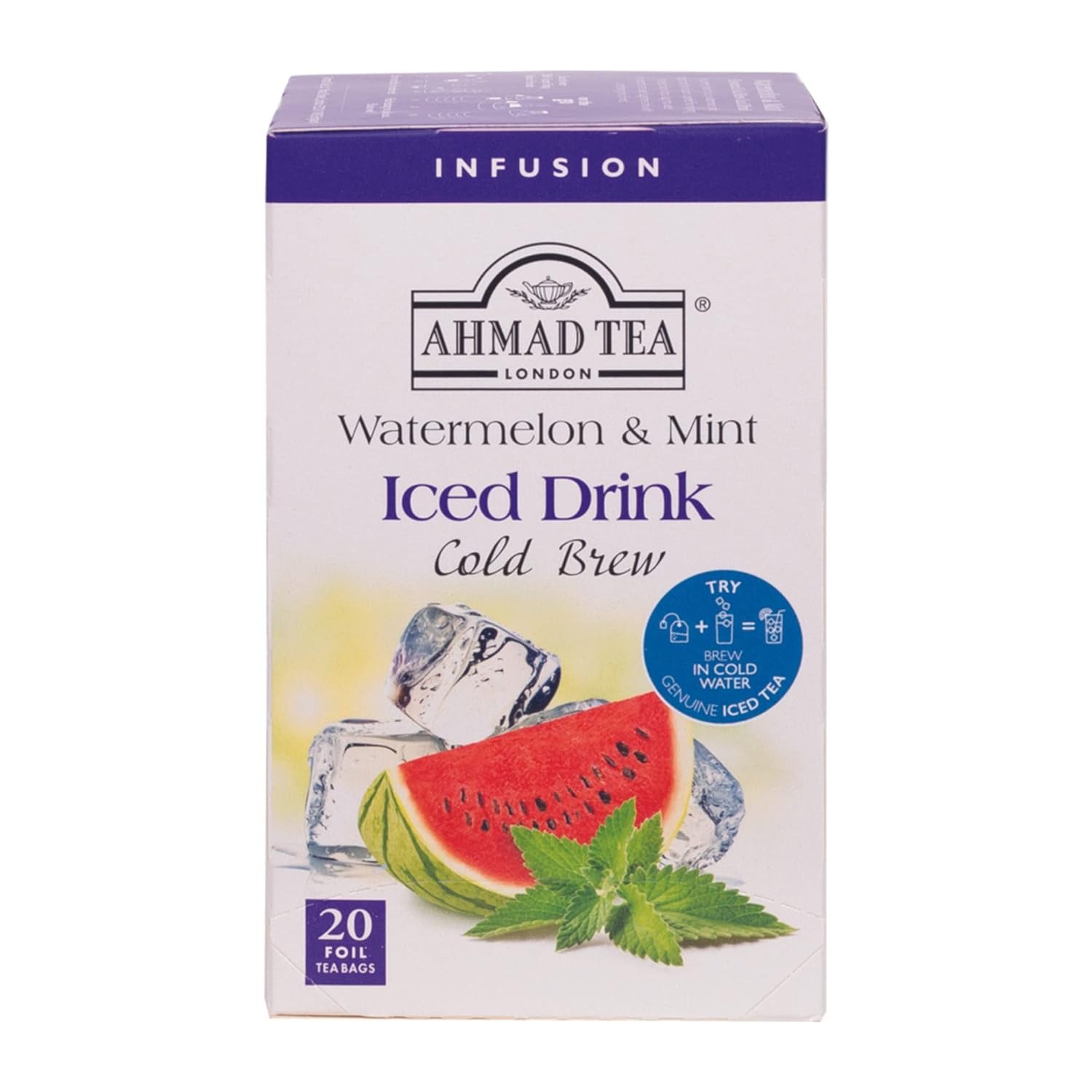 Ahmad Tea Herbal Tea, Cold Brew Watermelon & Mint Teabags, Iced Tea, 20 Ct (Pack Of 6) - Decaffeinated