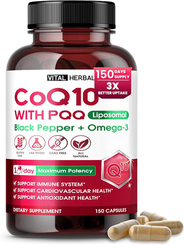 Liposomal Coq10 Ubiquinol With Pqq, Black Pepper & Omega-3 – Supports Heart, Immune & Antioxidant Health – 150 Capsules – Made In The Usa