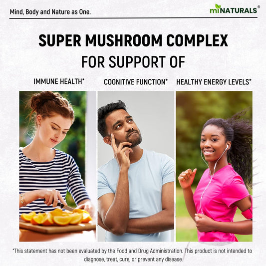 Mushroom Complex Capsule - Lion's Mane, Reishi, Cordyceps, Chaga, Turkey Tail, Maitake - Supplement Real Fruiting Body - 10 in 1