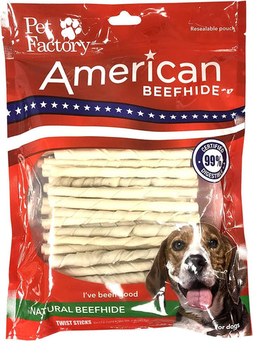 Pet Factory American Beefhide 5" Twist Sticks Dog Chew Treats - Natural Flavor, 1 Lb