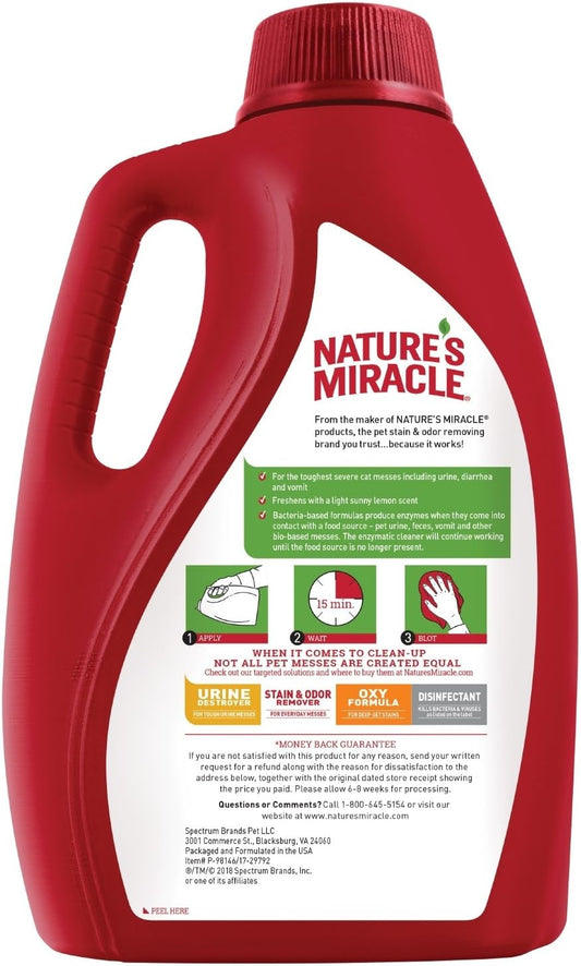 Nature'S Miracle Advanced Cat Stain And Odor Eliminator Spray, Severe Mess Enzymatic Formula, Sunny Lemon Scent, 1 Gal
