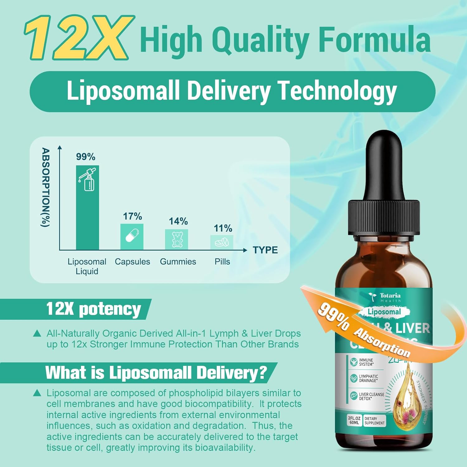 Strongest ''Lymph-Liver'' Cleanse Detox, Liposomal Organic Milk Thistle, Echinacea, Artichoke Lymphatic Drainage & Liver Repair Supplement With All Vitamins, 2 Fl.Oz : Health & Household