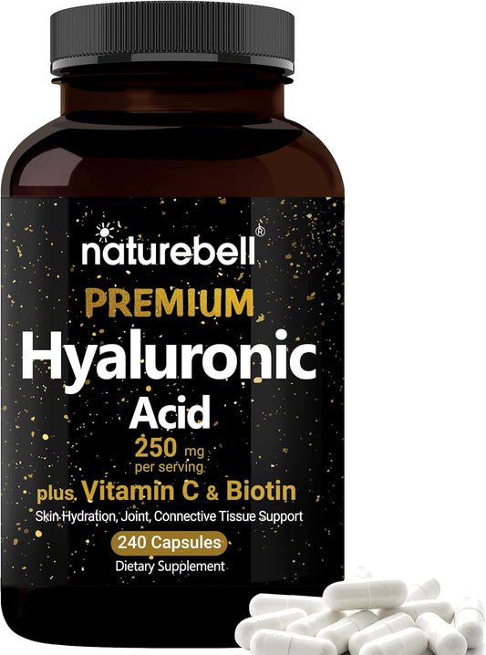 Naturebell Hyaluronic Acid Capsules With Biotin + Vitamin C & Ashwagandha 12,500 Mg Equivalent With Black Pepper Bundle Pack | Complete Beauty Care Complex | Adaptogens Supplements For Relaxation