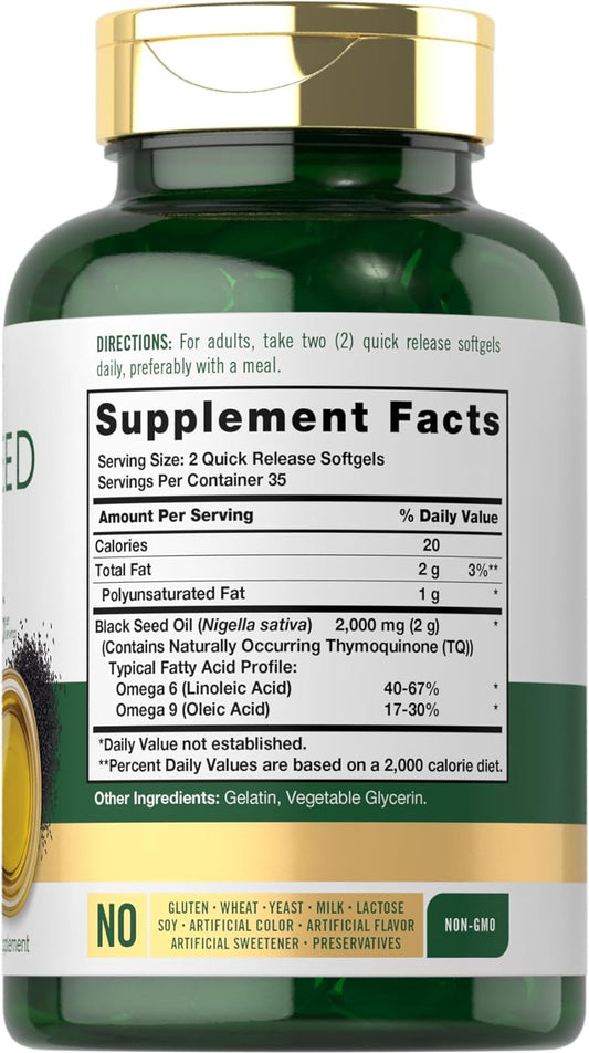 Carlyle Black Seed Oil 2000Mg | 70 Softgel Capsules | Non-Gmo, Gluten Free Herbal Supplement