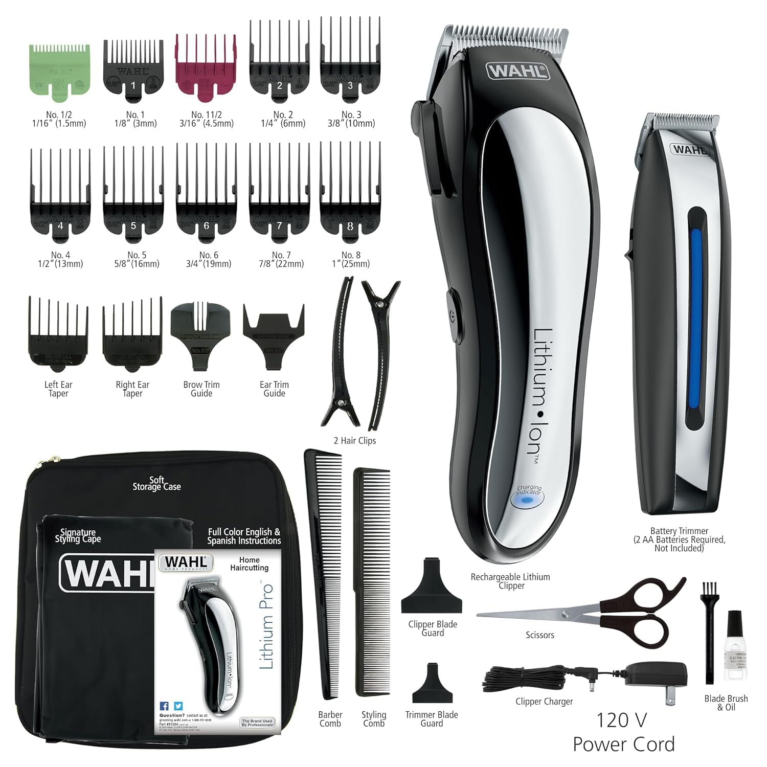 Wahl USA Clipper Rechargeable Lithium Ion Cordless Haircutting Clipper & Battery Trimming Combo Kit – Electric Clipper for Grooming Heads, Beards, & All Body Grooming – Model 79600-2101P : Beauty & Personal Care