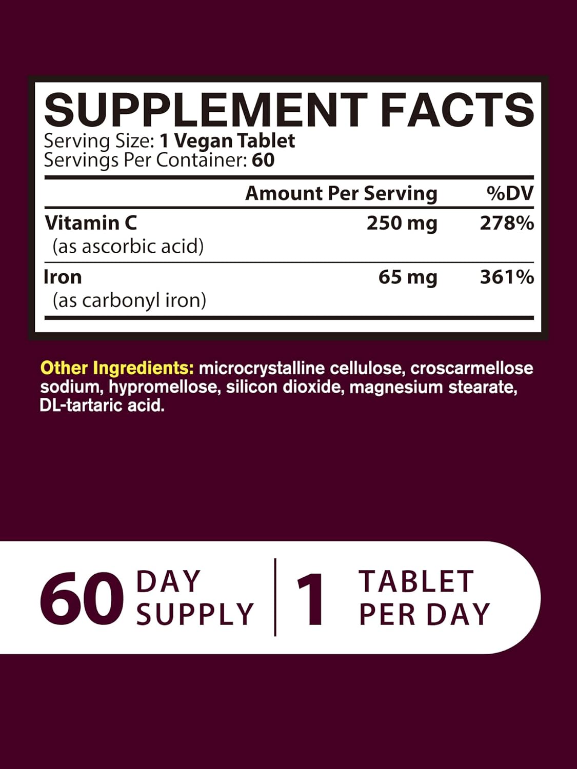 Vitacook Iron Supplement For Women Men, High Potency Iron 65Mg With Vitamin C 250Mg, Stomach Friendly Iron Pills For Red Blood Cell & Immune Support, Non-Gmo & Gluten Free,180 Vegan Tablets : Health & Household