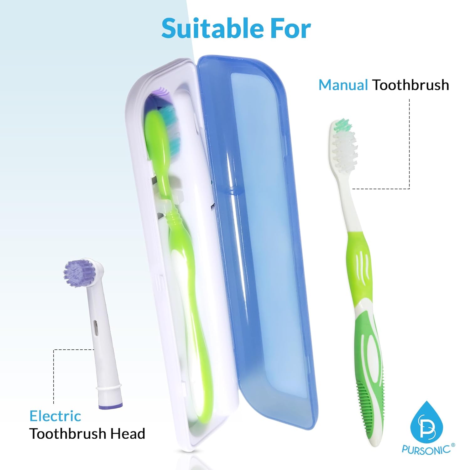 Pursonic Portable Uv Toothbrush Sanitizer Case - Travel Toothbrush Sanitizer And Holder - For Electric And Manual Brush Heads With Uv Light & Auto Shut Off Timer : Health & Household