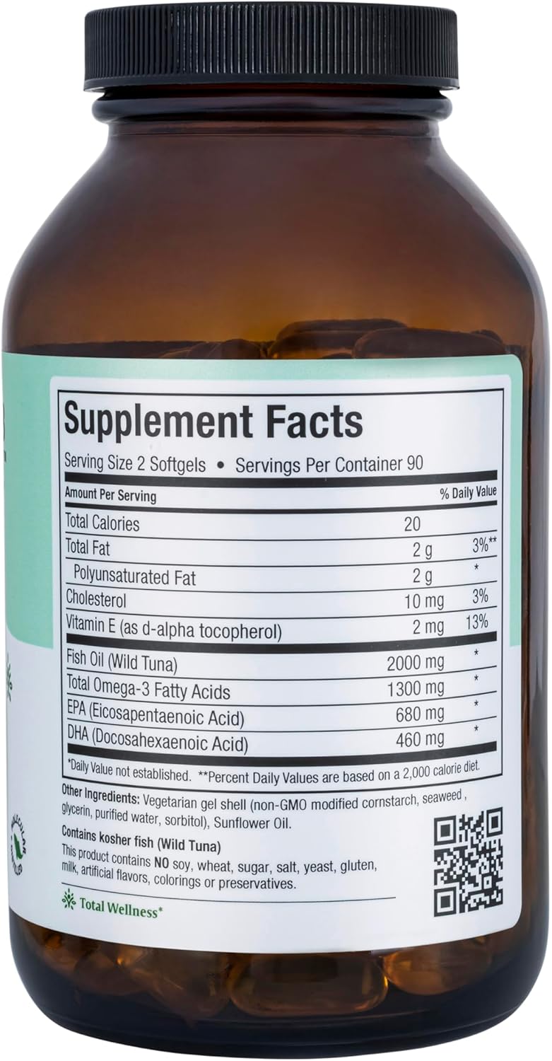 Omega 3 Fish Oil Supplement For Women And Men - Triple Strength 2000 Mg Fish Oil With Omega 3 Fatty Acids Supplements Including Epa, Dha - Support For Heart Brain & Joint Health Kosher 90 Softgels