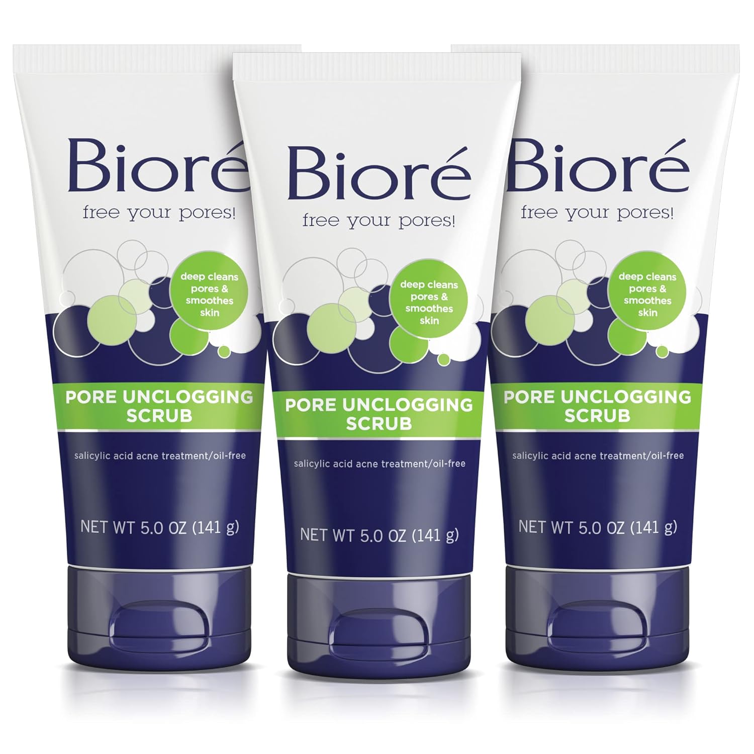 Bioré Pore Unclogging Scrub, Removes Excess Dirt And Oils, Face Scrub, With Salicylic Acid, Oil Free, 5 Ounces (Pack Of 3)