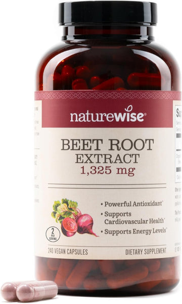 Naturewise Beet Root Capsules 1300Mg With Organic Beetroot Powder - Nitric Oxide Booster For Circulation And Heart Health Support - Vegan, Gluten-Free, Non-Gmo - 240 Capsules[120 Day Supply]