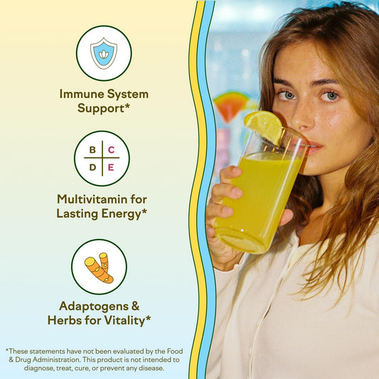 Feel Goods Immunity Icon, Zero Sugar, Vitamin C, A, B, D, E & Zinc, Organic Elderberry, Ashwagandha, Drink Mix Powder, Vegan, Non Gmo, Caffeine & Gluten Free | Peach Lemonade, 15 Count