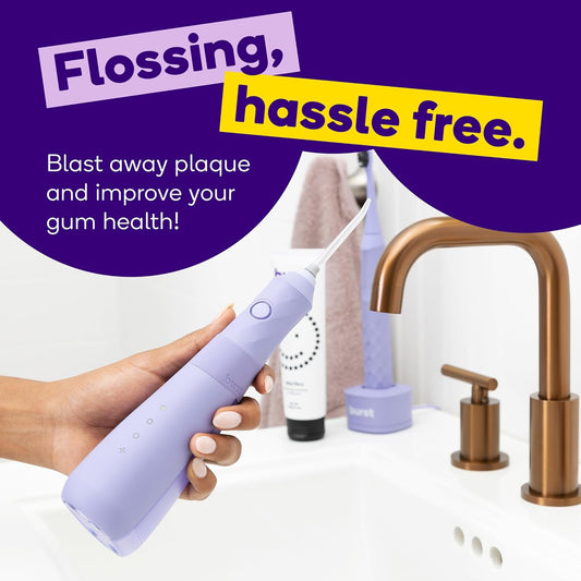 BURST Water Flosser – Electric Cordless Water Floss – 3 Modes, 80-Day Rechargeable Battery, Waterproof – Portable for Travel - Refillable Water Flosser Picks for Teeth Cleaning and Braces – Lavender