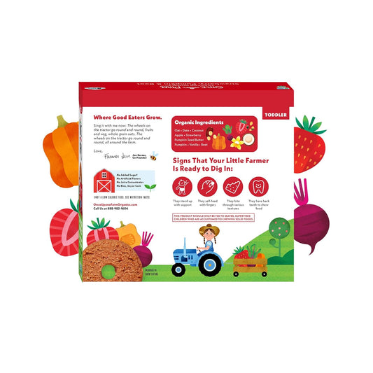 Once Upon A Farm Organic Tractor Wheels Toddler Bar, Strawberry, Pumpkin & Beet | 8 Boxes