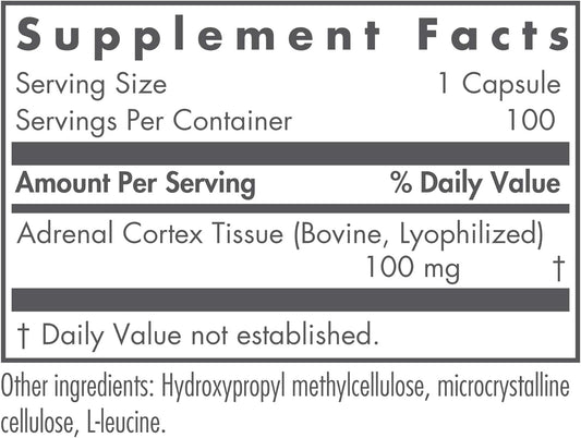 Nutricology Adrenal Cortex Glandular - Stress, Energy, Adrenal Support - 100 Vegicaps