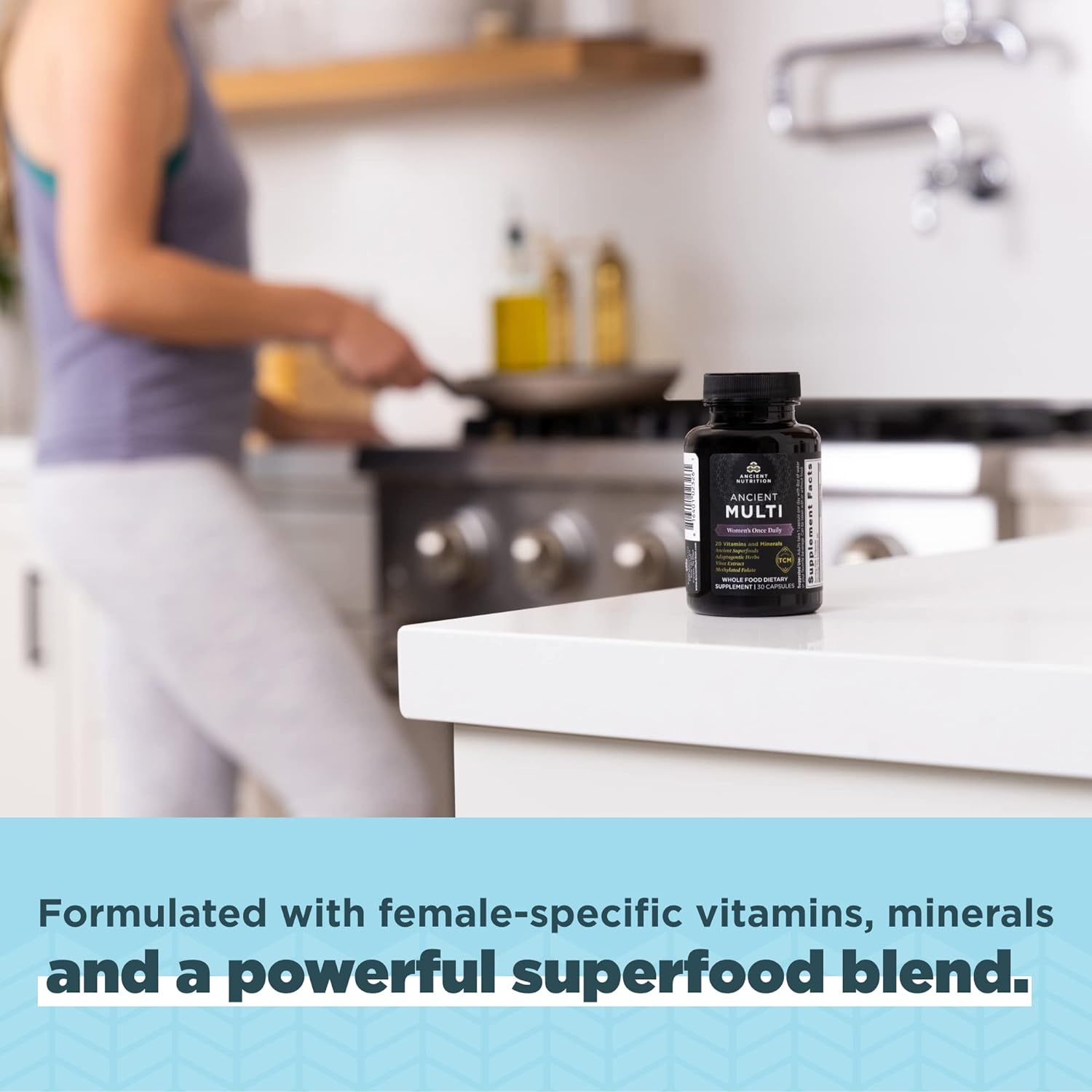 Multivitamin for Women by Ancient Nutrition, Ancient Multi Women's Once Daily Vitamin Supplement, Vitamin B, Vitamin C and Vitamin K2, Folate and Iron Supplement, Supports Bone and Blood Health, 30ct : Health & Household