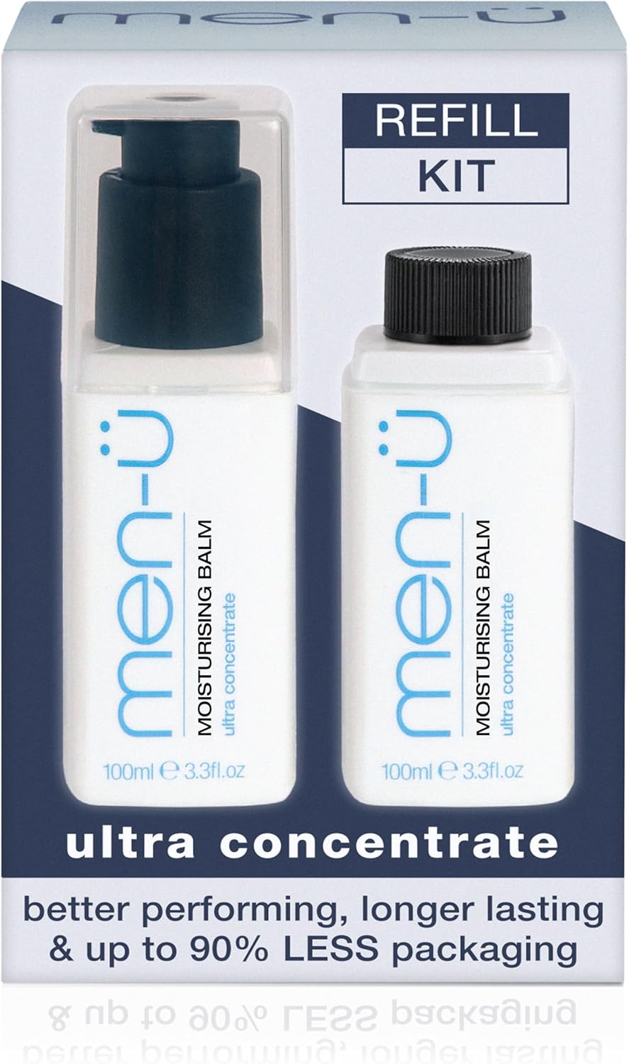 Men-Ü Moisturising Balm (Facial Moisturiser Lift) Refill Kit, Up To 330 Applications, Vegan, Ultra Concentrate, Long Lasting, After Shave Balm, Non-Greasy, Mint And Menthol