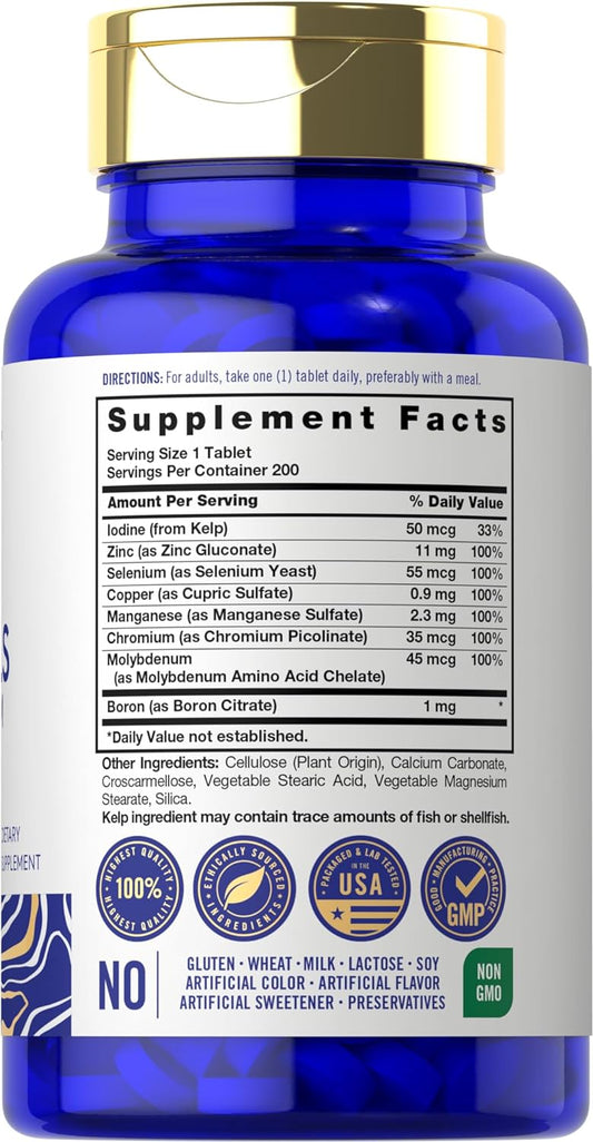 Carlyle Trace Minerals | 200 Tablets | Full Spectrum Supplement | Non-Gmo & Gluten Free Complex | By Vital Trace