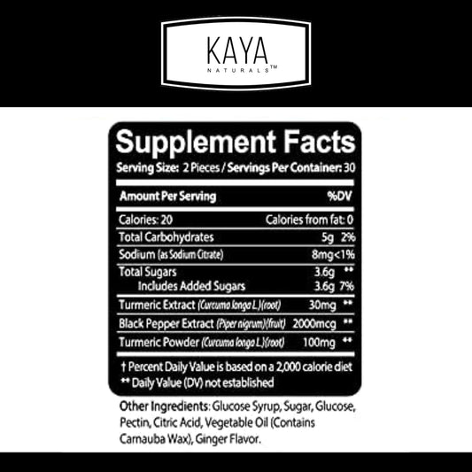 Kaya Naturals Turmeric Supplements Gummies | Pure Nature Turmeric Curcumin |Turmeric Ginger Gummies - 30 Count, Joint Support Gummy | Turmeric With Black Pepper Extract