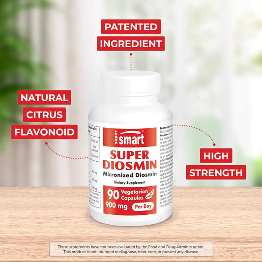 Supersmart - Super Diosmin 900Mg Per Day (Patented Micronized Diosmin) - Diosmin From Hesperidin - 90% Flavonoid Complex Supplement | Non-Gmo & Gluten Free - 90 Vegetarian Capsules