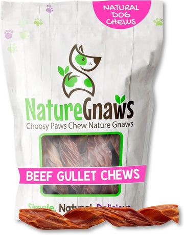 Nature Gnaws Beef Gullet Springs For Dogs 7-8" (6 Count) - Natural Beef Jerky Stick Dog Chew Treats - Rawhide Free