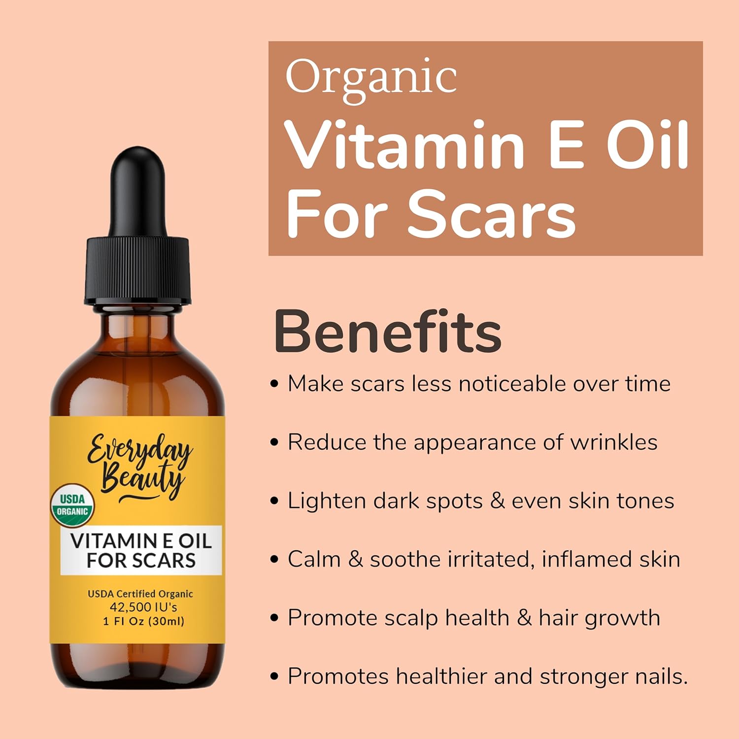 Organic Vitamin E Oil - Heavenly Rose Scented Usda Certified 100% All Natural Plant Based 2Oz - Lightweight & Great For Scars After Surgery - For Face, Skin And Nails - Reduce Wrinkles, Anti Aging : Beauty & Personal Care