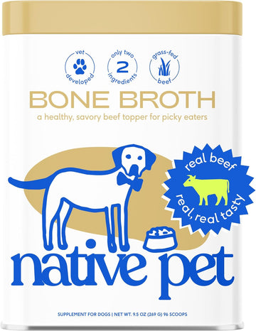 Native Pet Bone Broth For Dogs & Cats – Dog Bone Broth Powder - Dog Food Topper For Picky Eaters – Cat Broth & Dog Broth - Puppy Dog Gravy Topper For Dry Food – Beef Broth For Dogs & Cats – 9.5 Oz