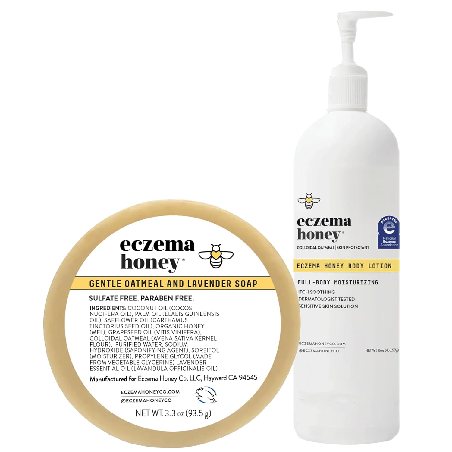 Eczema Honey Oatmeal & Lavender Soap & Oatmeal Body Lotion - Bundle For Sensitive & Dry Skin - Cruelty Free