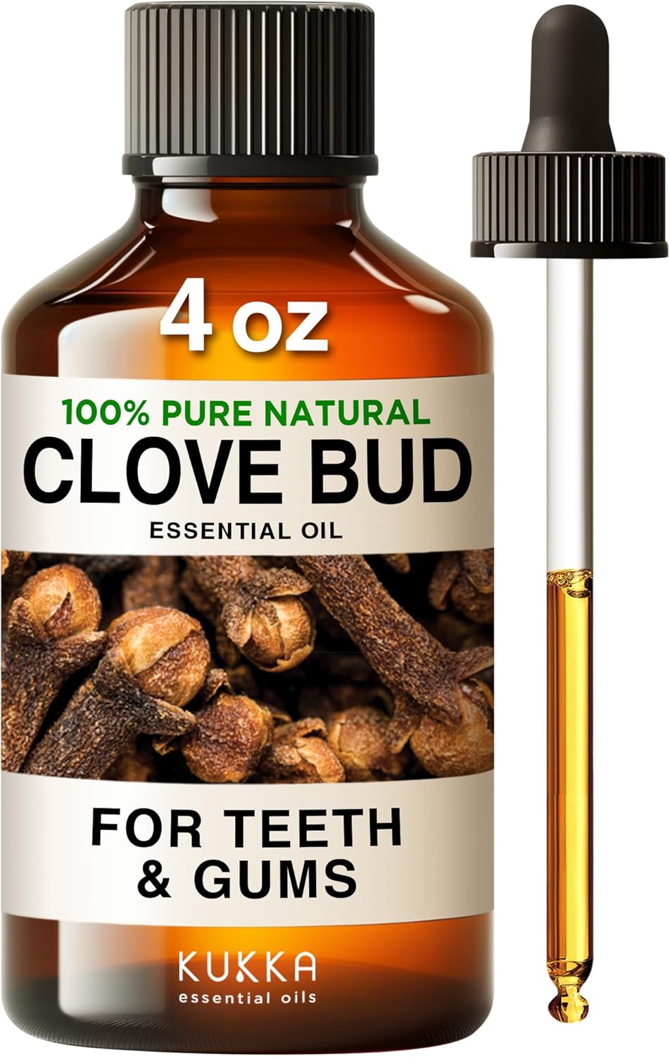 Kukka Clove Oil For Oral Care, Teeth & Gums Clove Essential Oil - 100% Natural Clove Essential Oil For Oral Care - Natural Clove Oil For Hair & Skin - Warm, Spicy Scent - Soap Making, Diy (4 Fl Oz)