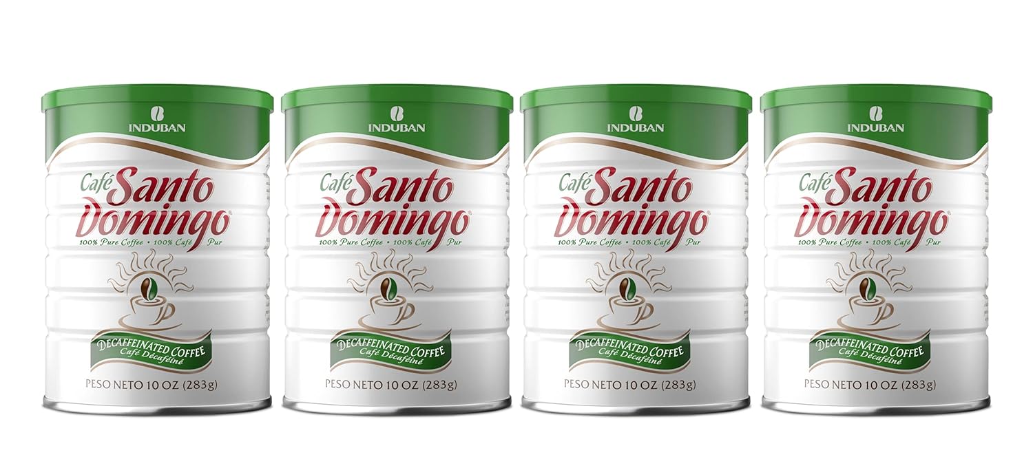 Santo Domingo Coffee Decaf, 10 oz Can, Ground Coffee, Medium Roast - Product from the Dominican Republic (Pack of 4)